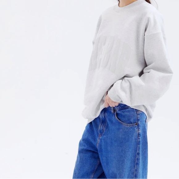 The Bar Varsity Oversized Boyfriend Sweatshirt light Heather Grey Tonal Sz M - Picture 4 of 12